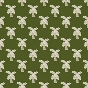 Light grey colored palm tree seamless doodle pattern in hand drawn style. Gre Stock Illustration