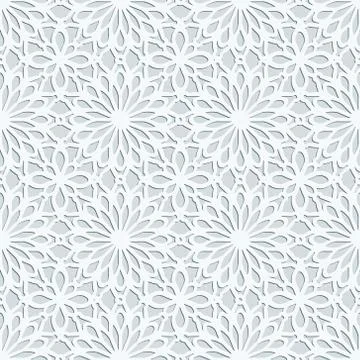 Light grey geometric 3d vector seamless pattern with oriental motif Stock Illustration