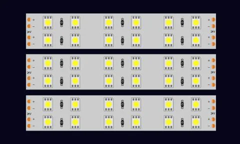Light grey Led light strip with yellow led elements, vector illustration. Illustrazione stock