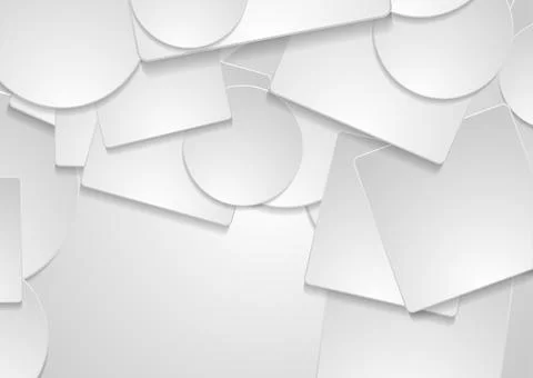 Light grey minimal paper squares and circles abstract geometric background Stock Illustration
