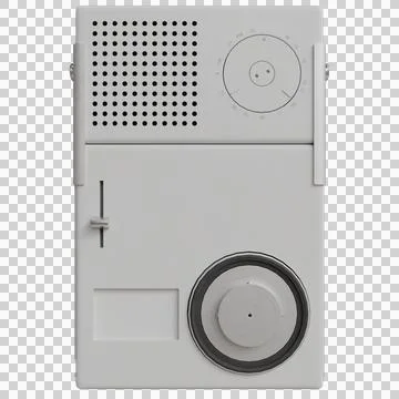A light grey, minimalist, rectangular radio with a perforated speaker Stock Photos