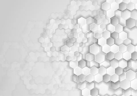 Light grey tech background with hexagons Stock Illustration