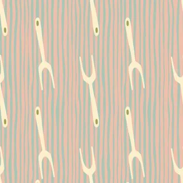 Light grill fork seamless pattern. Kitchen acute silhouettes on stripped back Stock Illustration