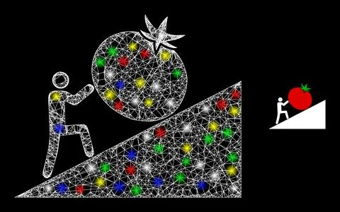 Light Hatched Network Man Rolling Tomato Up Icon Illustrazione stock