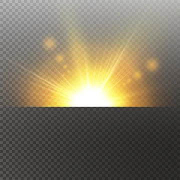 Light highlight yellow special effect with rays of light and magic sparkles. Sun Stock Illustration