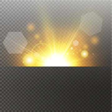 Light highlight yellow special effect with rays of light and magic sparkles. Sun Stock Illustration