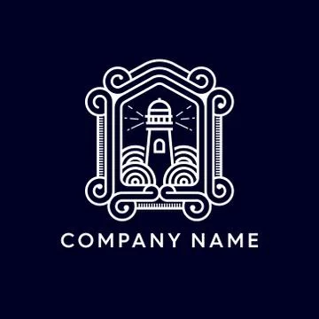 Light House with decorative frame mono line Logo Stock Illustration