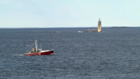 Light House Ruins With Trawler Stock Footage 260570461