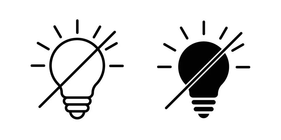 Light off icon solid, line, and editable vector set. Illustrazione stock
