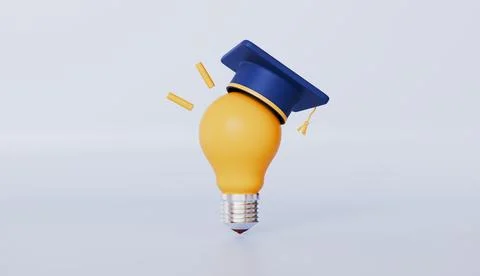 Light Idea Bulb with Graduation Cap Isolated, Creative Idea Inspiration Stock Illustration