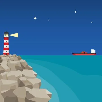 The light illuminates the path to the ship Stock Illustration