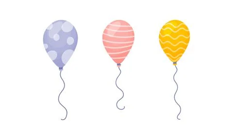 Light Inflated Toy Balloon with Thin Rope Vector Set Stock Illustration