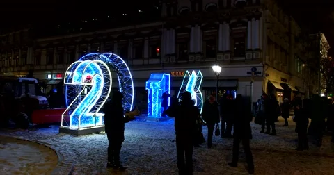 Light installation 2016, a pedestrian crossing used by people Stock Footage 67394997