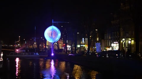 Light installation in Amsterdam filmed at night Stock Footage 45827853