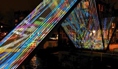 Light installation in amsterdam red light district Stock Photos