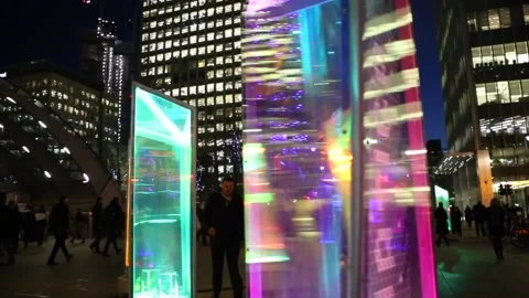 Light installation at Winter Lights exhibition in Canary Wharf Stock Footage 139424445