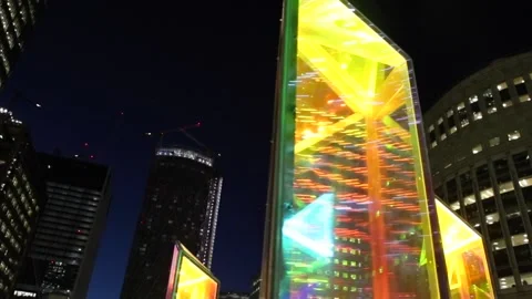 Light installation at Winter Lights exhibition in Canary Wharf Stock Footage 139424470