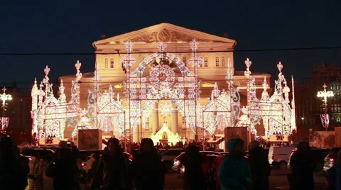 Light installations in front of Big Theater Stock Footage 64819611