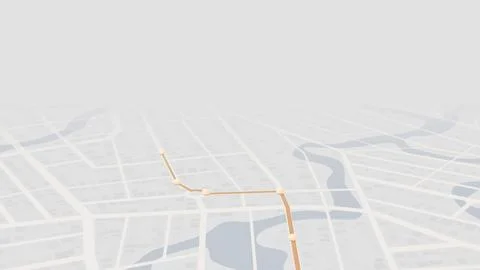 Light isometric city plan with orange path and waypoints. Minimalist urban Stock Illustration