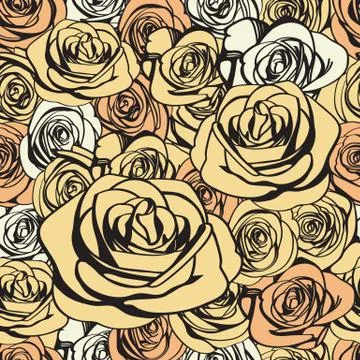 Light ivory roses seamless pattern. Abstract flowers vintage background textu Stock Illustration