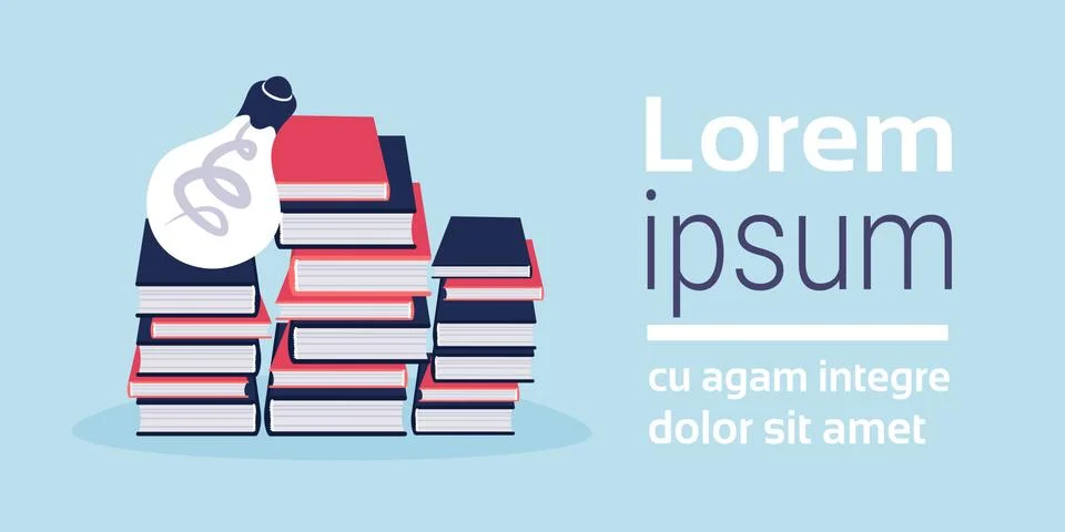 Light lamp on book stack creative innovation new idea business project startup Stock Illustration