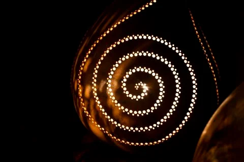 Light lamp built with dried pumpkins with circular decoration Stock Photos