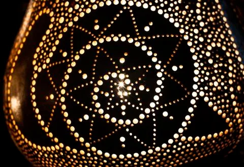 Light lamp built with dried pumpkins with anstract  decoration Stock Photos