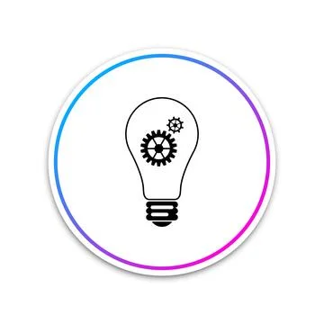 Light lamp icon isolated on white background. Bulb with gears and cogs working Stock Illustration