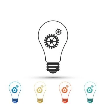 Light lamp icon isolated on white background. Bulb with gears and cogs work.. 库存插图