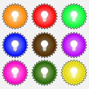 Light lamp, Idea  icon sign. A set of nine different colored labels. Vector Illustrazione stock