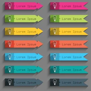 Light lamp sign icon. Idea symbol. Lightis on. Set of colored buttons. Vector Stock Illustration