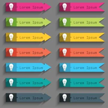 Light lamp sign icon. Idea symbol. Lightis on. Set of colored buttons. Vector Stock Illustration