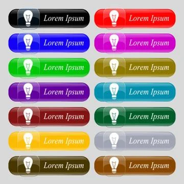 Light lamp sign icon. Idea symbol. Lightis on. Set of colored buttons. Vector Stock Illustration