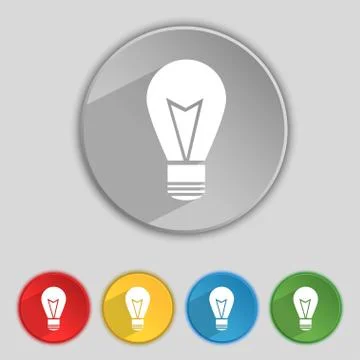 Light lamp sign icon. Idea symbol. Lightis on. Set of colored buttons. Vector Illustrazione stock