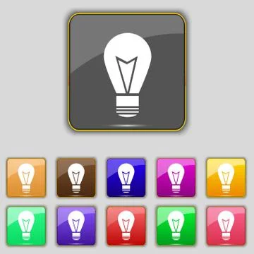 Light lamp sign icon. Idea symbol. Lightis on. Set of colored buttons. Vector Illustrazione stock