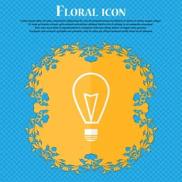 Light lamp sign icon. Idea symbol. Lightis on. Floral flat design on a blue a Illustrazione stock