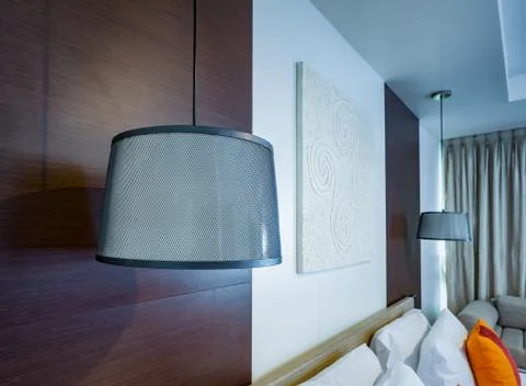 Light lamp white hanger on ceiling in bedroom Foto stock