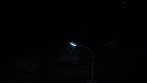 Light from a lamppost illuminates falling snow Stock Footage 121095480