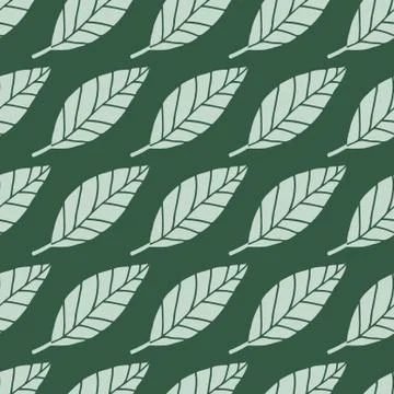 Light leafs seamless floral patern. Dark green background. Botanic simple bac Stock Illustration