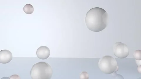 Light light balls fall from above and smoothly jump along the mirror floor. Stock Footage 229539098