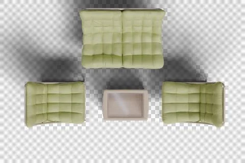 Light lime green sectional sofa set with a small coffee table Stock Photos