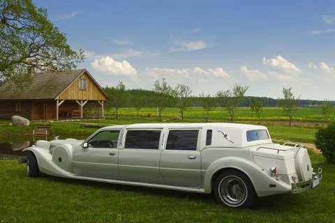 Light limousine in the meadow Stock Photos