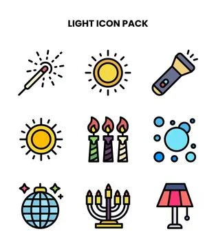 Light Lineal Color Bundle Icons Pack Stock Illustration