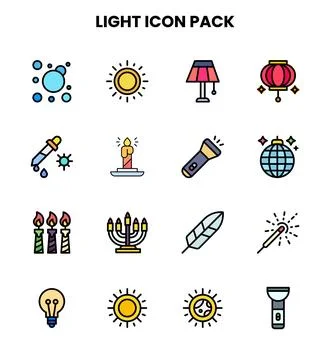Light Lineal Color Bundle Icons Pack Stock Illustration
