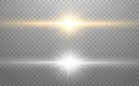 Light lines. Bright flashes set. Gold and silver rays. Glare effect on 스톡 일러스트