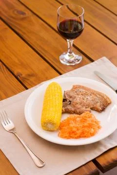 Light lunch served with red wine Stock Photos