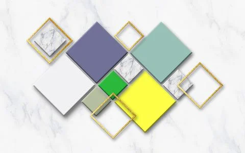 Light marble background, multicolored rhombuses and gold rhombic frames Stock Illustration