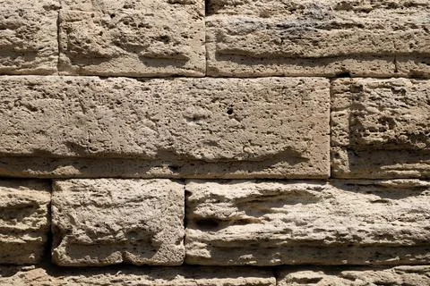 Light masonry close-up. Brick texture. Stone fence. Foto stock