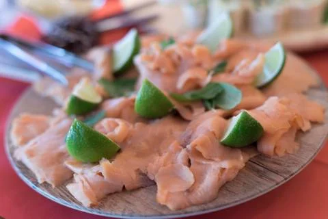 Light meal a salmon with a lime Stock Photos