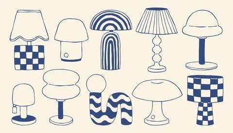 Light mediterranean set. Collection of modern hand drawn table lamps Stock Illustration